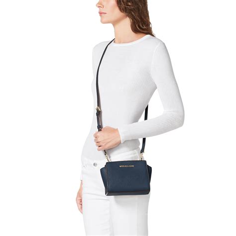 michael michael kors selma mini messenger bag navy|michael kors selma mini crossbody.